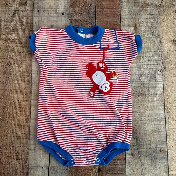 Buster Brown vintage red and white striped with monkey banana body suit 24months - Picture 1 of 5